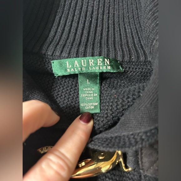 Lauren Ralph Lauren Striped Black White Striped Gold Toggle Sweater Women’s L - Picture 2 of 10
